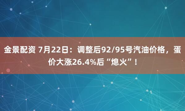 金景配资 7月22日：调整后92/95号汽油价格，蛋价大涨26.4%后“熄火”！